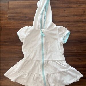Cat & Jack Towel Terry Hooded Cover Up White Dress with Light Blue Zipper Size3T